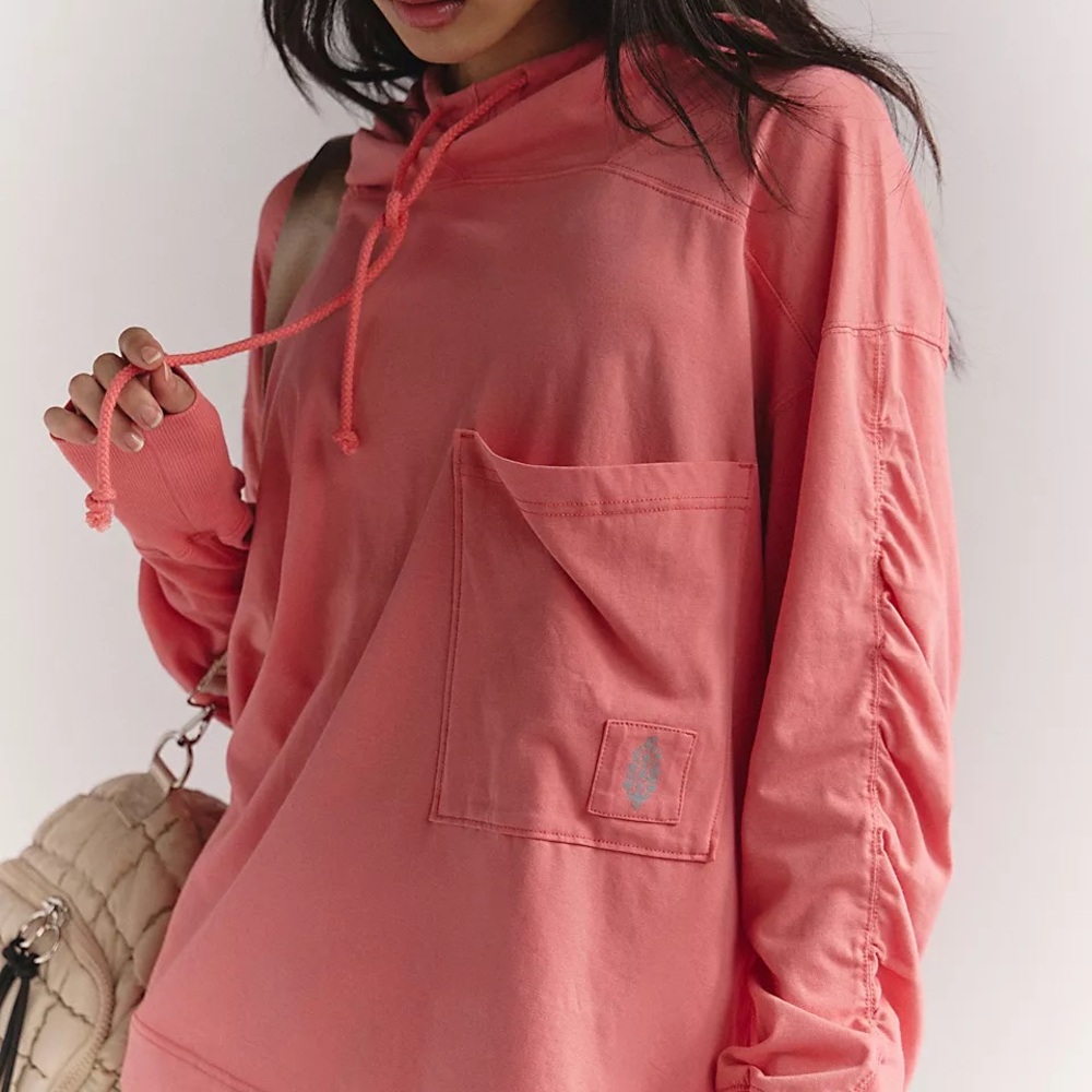 Free People Movement Hot Shot Hooded Layer Top color Hibiscus Workout Lounge Top
